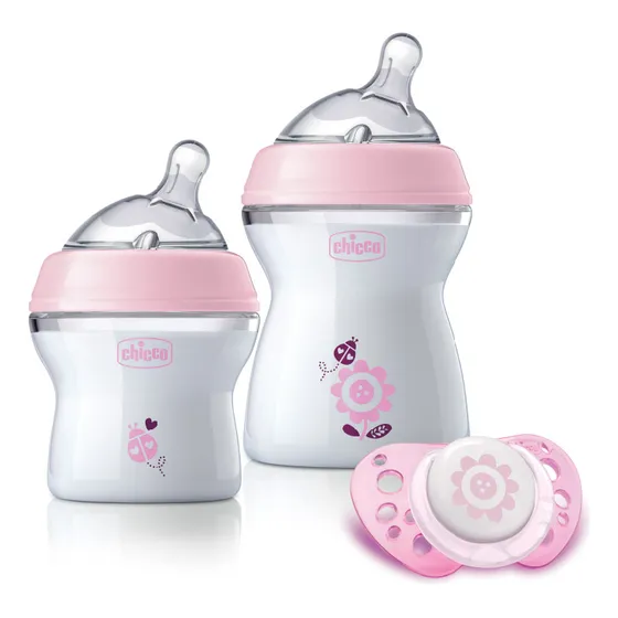 Set Mamadera Chupete Chicco Natural Feeling Color Rosa Rosa