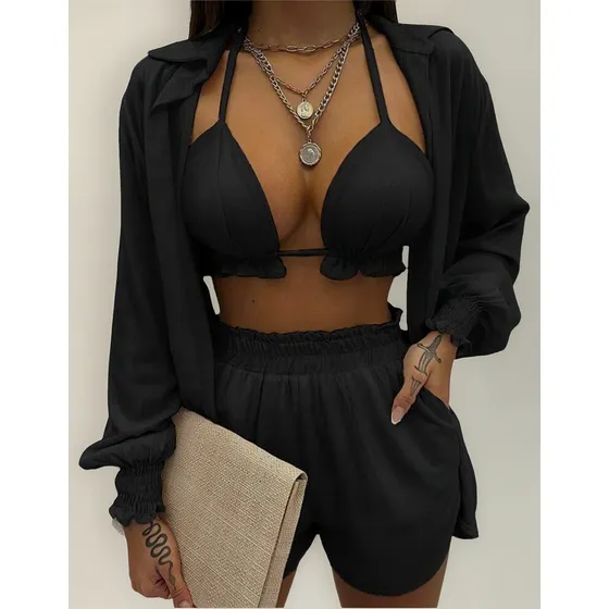Enterizo Conjunto Short De 3 Piezas Playero Ropa De Verano