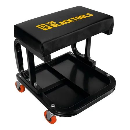 Banqueta Fixa Com Assento Para Mecânico 140kg Com Rodízio Porta Ferramentas Bbm100 The Black Tools Cor Preto