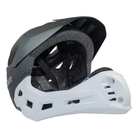 Casco Integral Bici Cross Rejilla Desmontable Blanco Negro Talla Tamaño ajustable para la mayoría de los niños