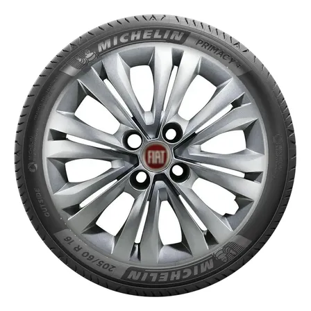 Jogo De Calotas Fiat Uno Palio Strada Doblo Aro 14 + Emblema Prateado