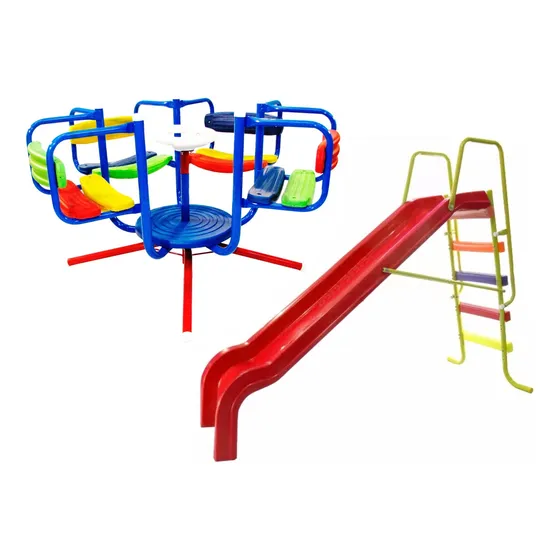 Tobogan 4 Escalones Metal + Calesita Integral 4 Asientos