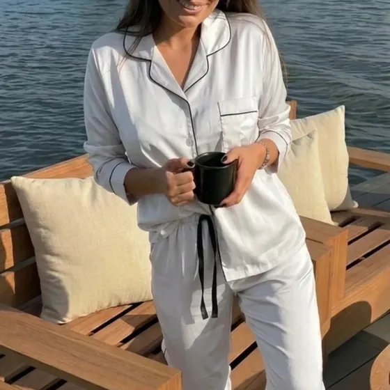 Pijama Mujer Saten Camisa Pantalon Suave | Ganga Home