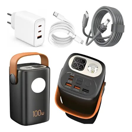 Power Bank 60.000mah 100w + Cabo Starlink + Carregador 65w Preto
