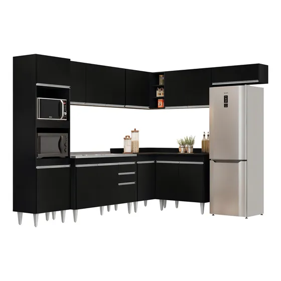 Armário De Cozinha Modulada 8 Peças Balcão Com Pia Preto