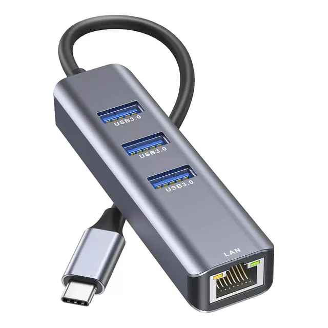 Adaptador Usb C A Ethernet Rj45 Gigabit 1000mbps + 3 Usb 3.0
