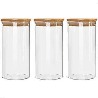 Kit 3 Pote Hermético Vidro Tampa Bambu 1000ml Mantimentos Kit 3 Pote Hermético Vidro Tampa Bambu 1000ml Mantimentos