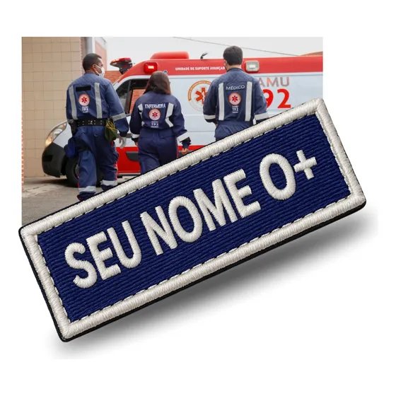 Tarjeta Identificação Bordado Samu Cor Azul Com Velcro
