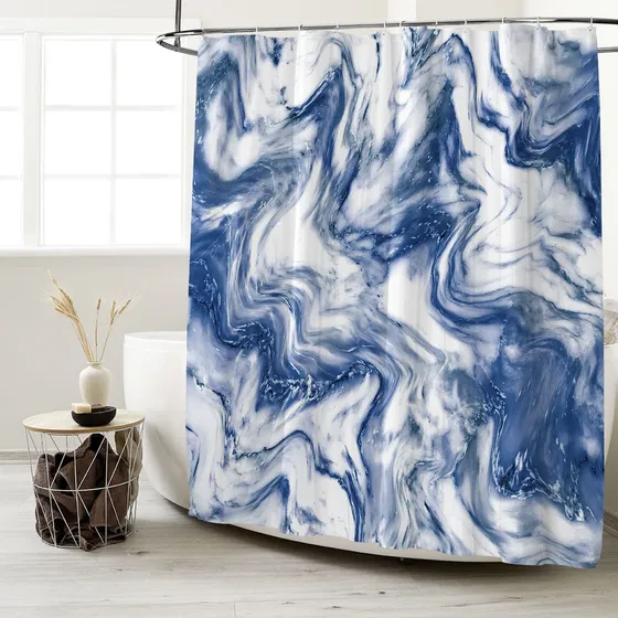 Cortina Ducha Marmol Azul Marino Para Decoracion Baño Bañera