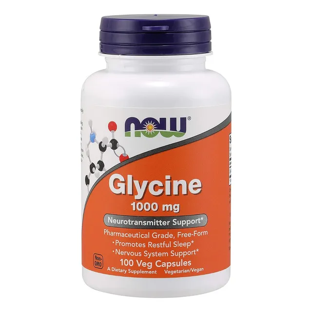 Now Foods Glicina 1000mg Forma 100% Pura Aminoácidos Grado Farmacéutico 100 Caps Veganas Sin Sabor