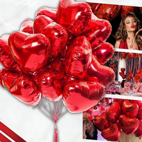 30 Balão Metalizado Coração 45 Cm Decoração Festa Vermelho