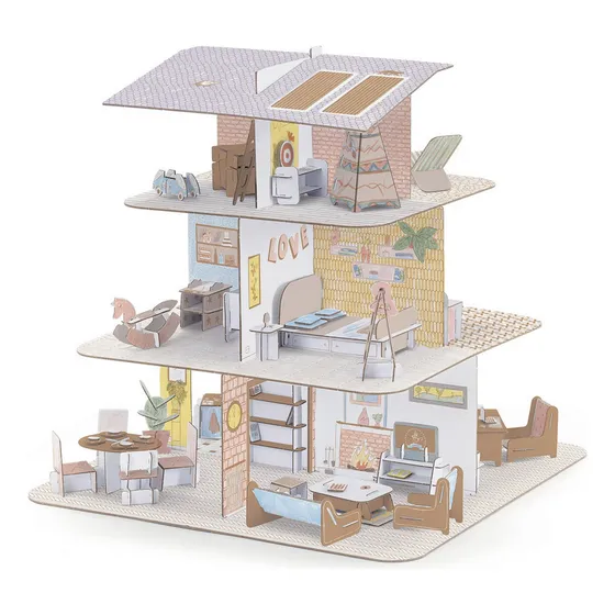Casa De Muñecas 3 Pisos Para Colorear Y Armar Djeco +6 Años