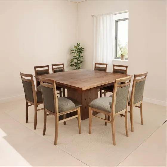 Mesa Cuadrada En Chapado P + 8 Silla Madera Maciza D Paraíso