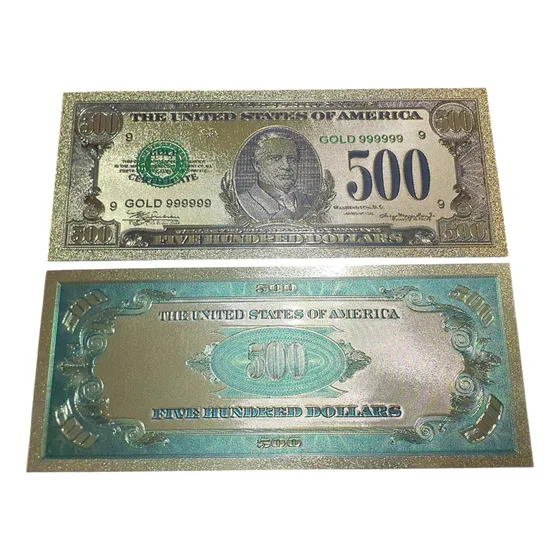 Billete Coleccionable Replica 500 Dolares Antiguos Color Oro