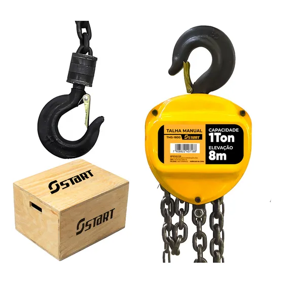 Talha Manual Elevação De 1 Tonelada 1000kg Com Corrente 8 Metros Freio Duplo Ts1800 - Start