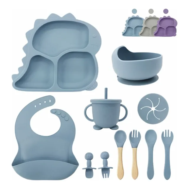 Plato Para Bebés De Silicona Con Babero Y Cuchara Y Tenedor