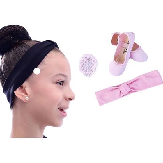 Kit  Sapatilha Faixa E Redinha Cabelo Ballet Jazz Infantil