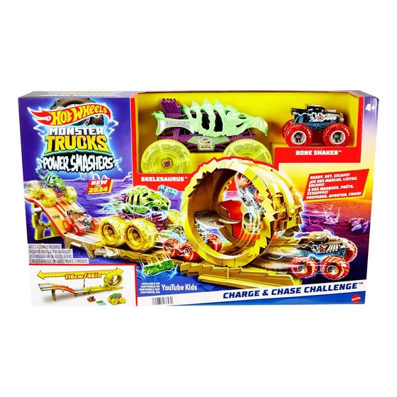Pista Monster Truck Power Smashers 2024 Hot Wheels Skelesaur