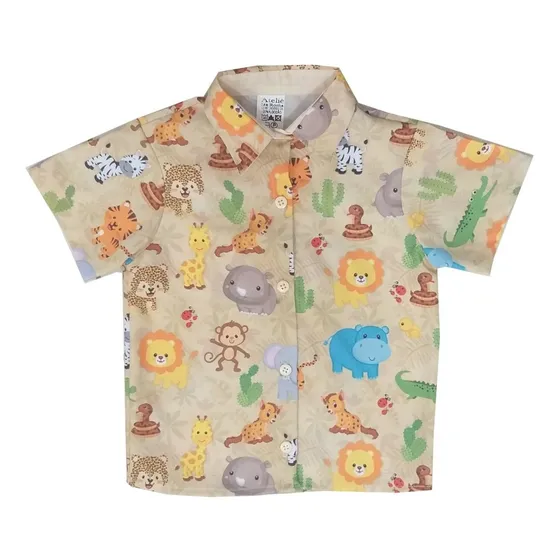 Kit Tal Mãe Pai E Filho Camisas Safari Bege