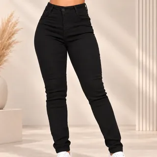 Calça Jeans Feminina Cintura Alta Skinny Empina Bumbum Preta