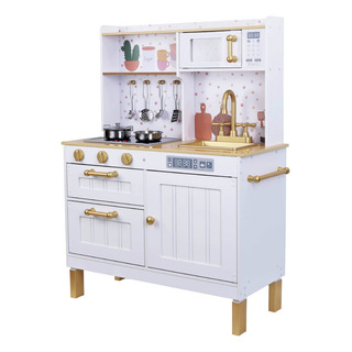 Kids House Kitchen White And Gold: Cocina De Juguete De Madera Para Niñas Con Detalles Dorados, Incluye 4 Utensilios Para Cocinar, Microondas, Fregadero Y Estante Decorativo Kids House Kitchen White And Gold: Cocina De Juguete De Madera Para Niñas Con Detalles Dorados, Incluye 4 Utensilios Para Cocinar, Microondas, Fregadero Y Estante Decorativo
