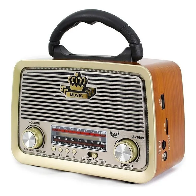 Radio Portatil Recargable Am/fm Usb / Sd Retro Enchufe Pilas