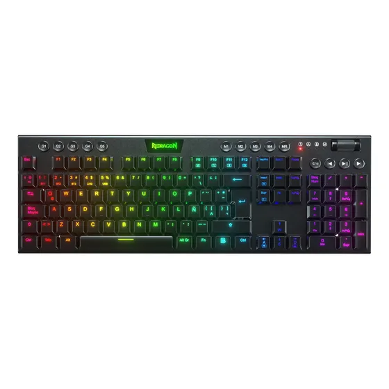 Teclado gamer bluetooth Redragon Horus K618 QWERTY español latinoamérica color negro con luz RGB