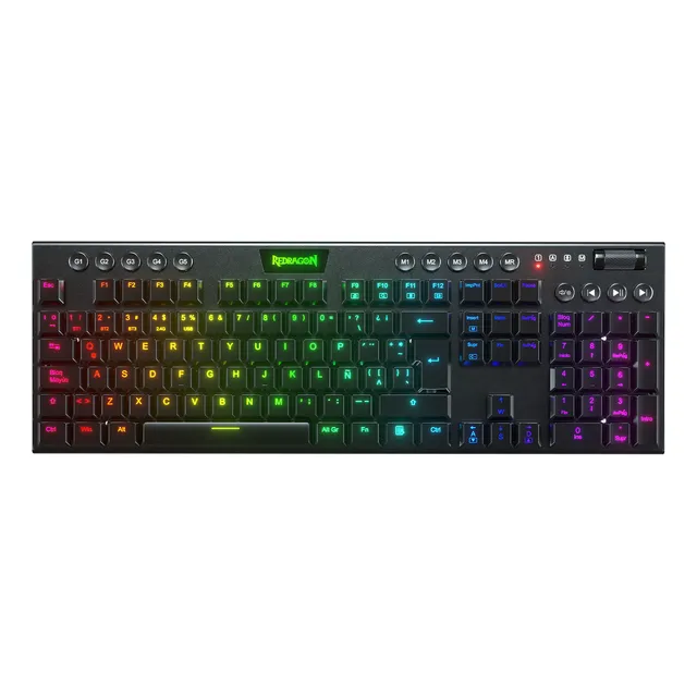 Teclado gamer bluetooth Redragon Horus K618 QWERTY español latinoamérica color negro con luz RGB