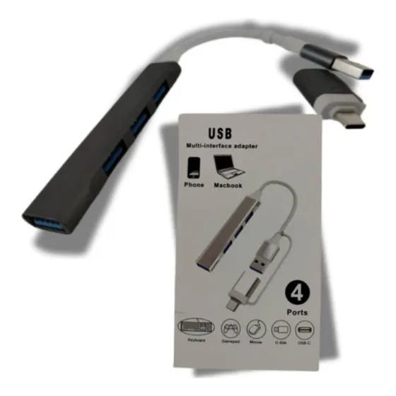 Hub Usb 4 Puertos 3.0 Con Adaptador Tipo C