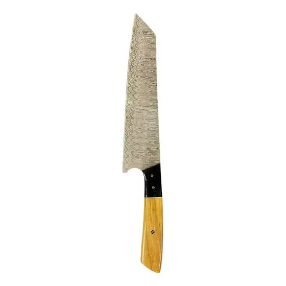 Cuchillo Chef Profesional Artesanal Rauka Acero Damasco 33cm Marrón Claro