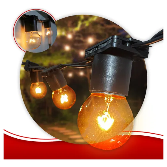 Varal de Luz 20m com 20 Soquetes E27 Cordão Cor Preto com Luzes Branco Quente 127V Samuáh