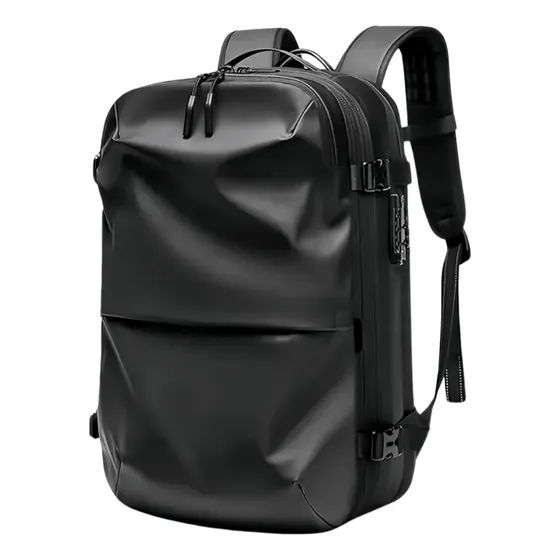 Mochila De Viaje Con Compresión Al Vacío Laptop Impermeable Color Negro Diseño de la tela Liso