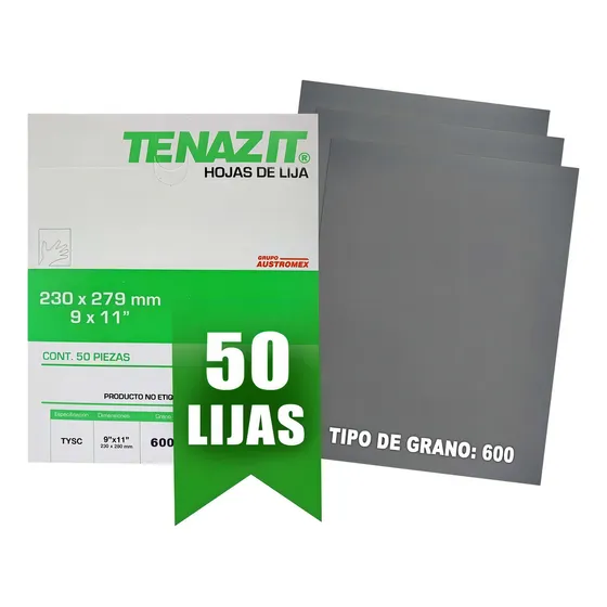 Hojas Lija De Agua Uso Manual Tenazit 2752 50pzs Grano 600