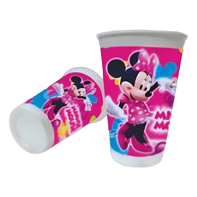 Vasos X12 Temáticos Logo Minnie Mouse Niña Cumpleaños