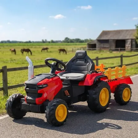 Trator Elétrico Infantil 12v Caçamba Controle Remoto Musica Vermelho