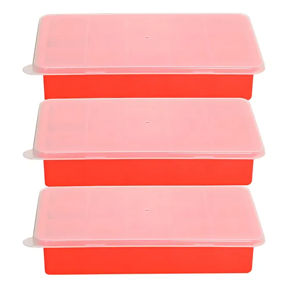 3 Forma Gelo Silicone Flexivel Com Tampa 15 Cubos Sem Bpa Cor Vermelho