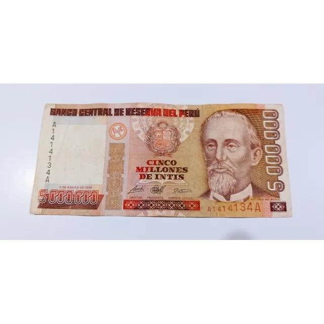 Billete De 5 Millónes De Intis Antonio Raimondi Original C1