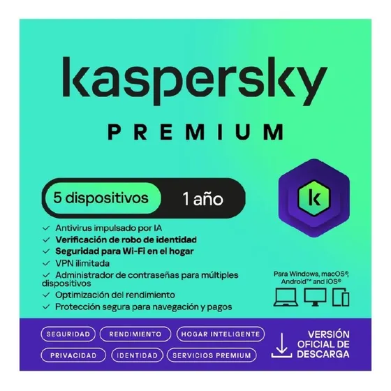 Kaspersky Premium Digital 1 Año 5 Dispositivos