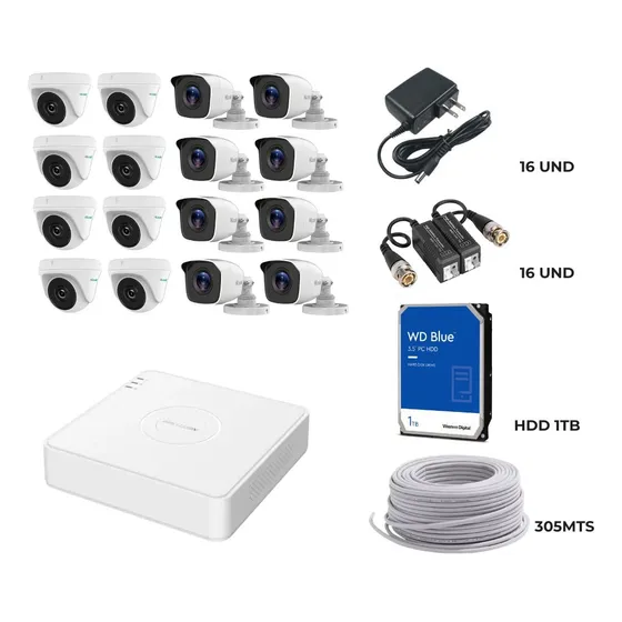 Kit Seguridad Hikvision 16 Camaras  Dvr   1080p Full Hd