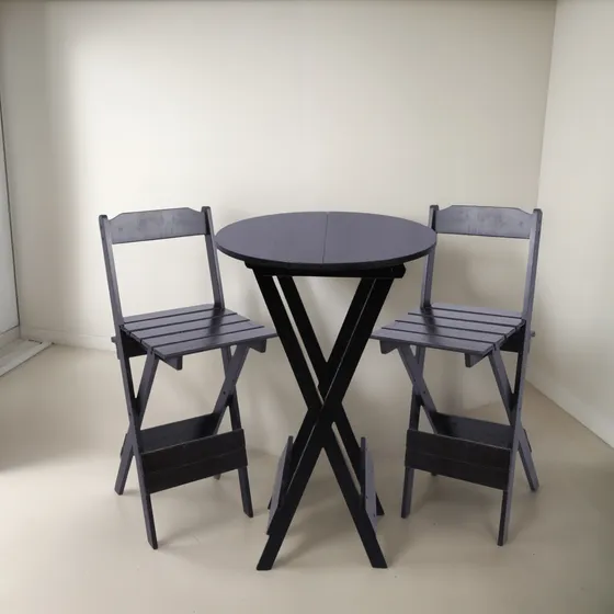 Jogo Mesa Bar Bistrô C/2 Banquetas Altas Dobrável Madeira 