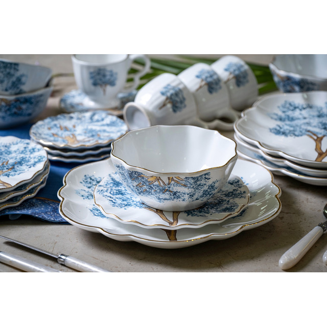 Aparelho Jantar 20 Peças Ype Azul Filete Dourado, Scalla Ceramica Aparelho Jantar 20 Peças Ype Azul Filete Dourado, Scalla Ceramica