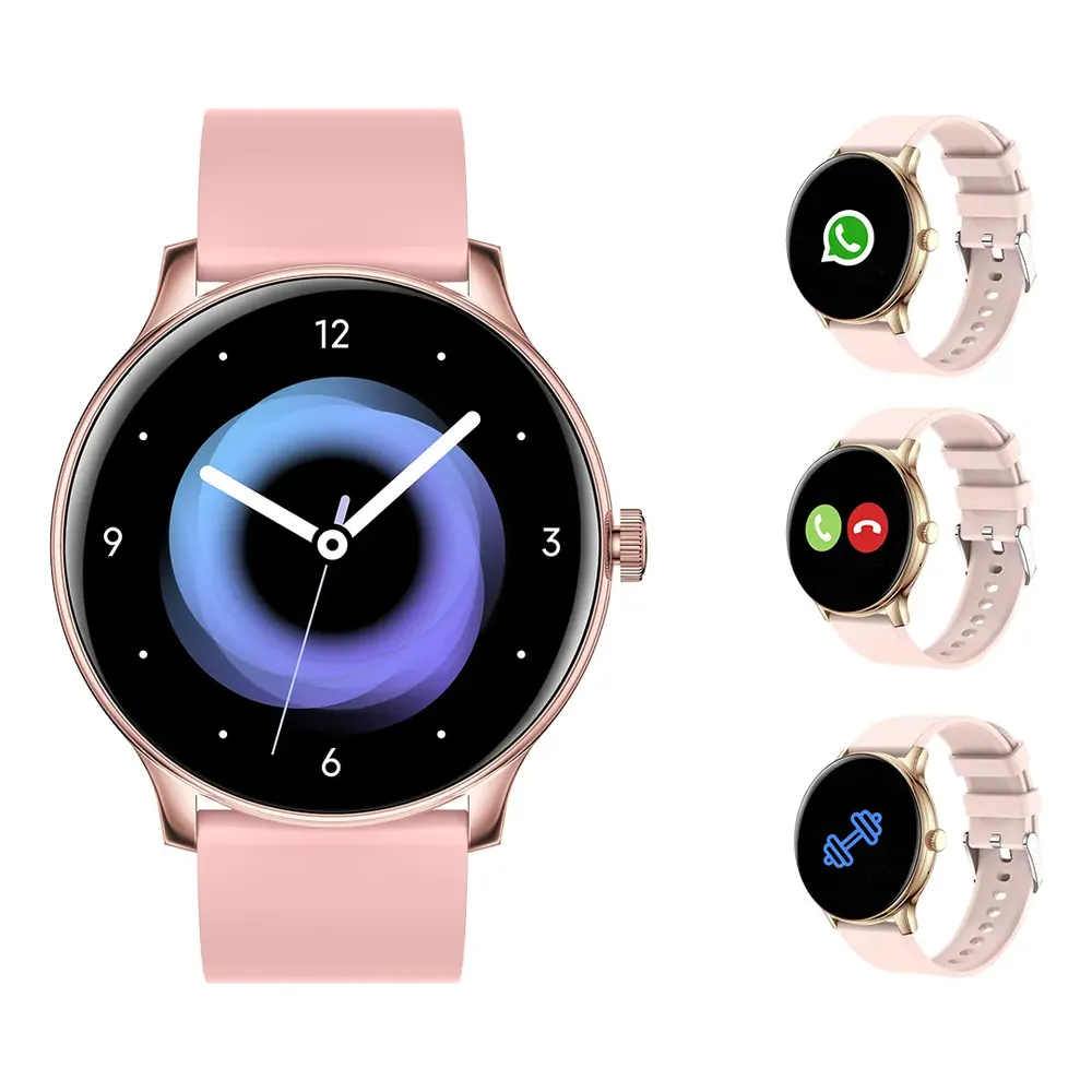 Smartwatch Mujer Rosa Redondo Reloj Inteligente Nictom NT06 Bluetooth Llamadas Whatsapp Deportes Musica Clima Monitoreo de sueño
