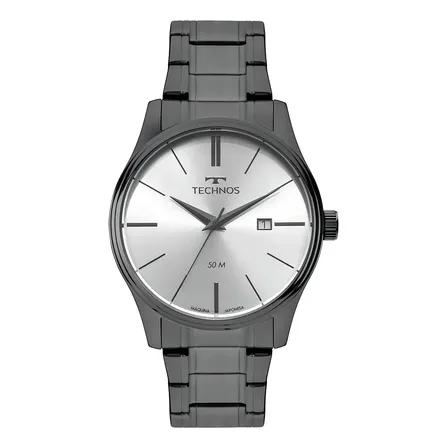 Relógio Masculino Technos Aço Inoxidável Grafite Quartzo 42mm Prata Prateado