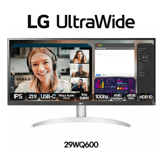 Monitor LG UltraWide™️ - Tela IPS de 29", 21:9, USB-C, 7Wx2 MaxxAudio®, sRGB 99%, 100Hz - 29WQ600B