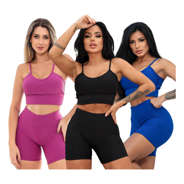 Kit 3 Roupa De Academia Conjunto Fitness Top E Short Treino Kit 3 Roupa De Academia Conjunto Fitness Top E Short Treino