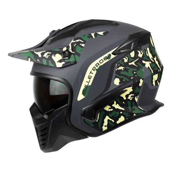 Casco Modular Retro Edge Kombat Camo Certificado Dot Chopper