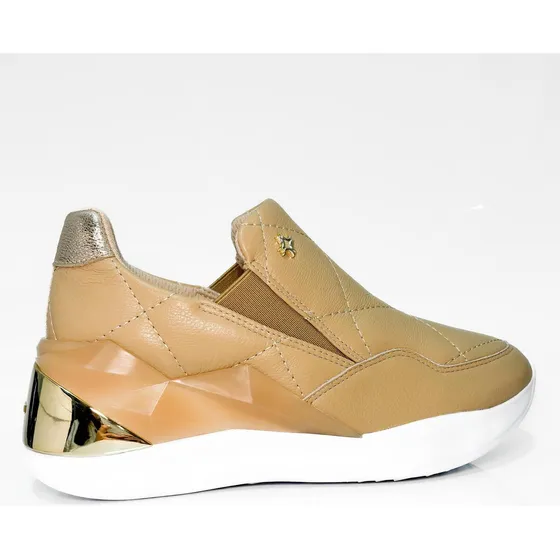 Tenis Luz Da Lua Slip On Couro Genuino Matalasse Frappe Ouro