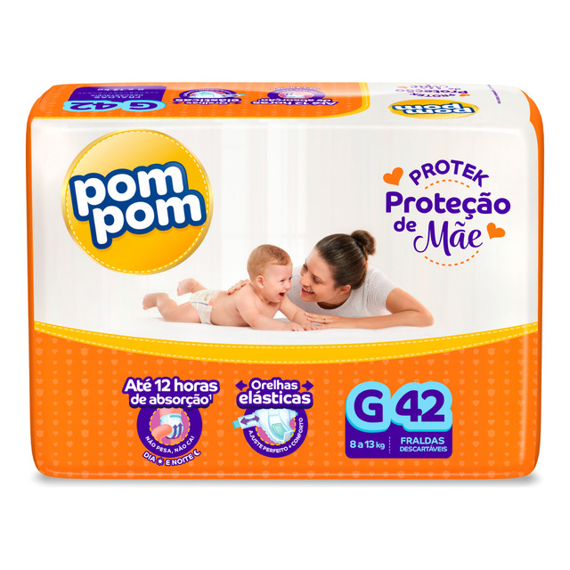 Fralda Pom Pom Protek Proteção De Mãe Mega G 42 Unidades Gênero Sem Gênero