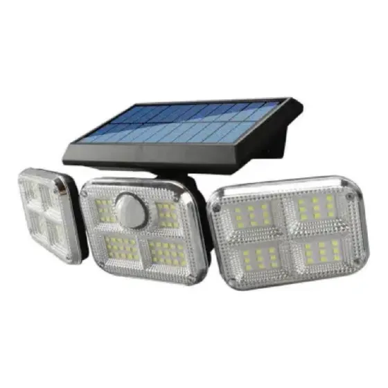Refletor Com 3 Cabeçasde 120 Led Com Painel Solar E Sensor Carcaça Preto Luz Branco-frio
