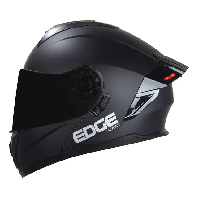 Casco Moto Integral Abatible Doble Visor Edge Boston Luz Led